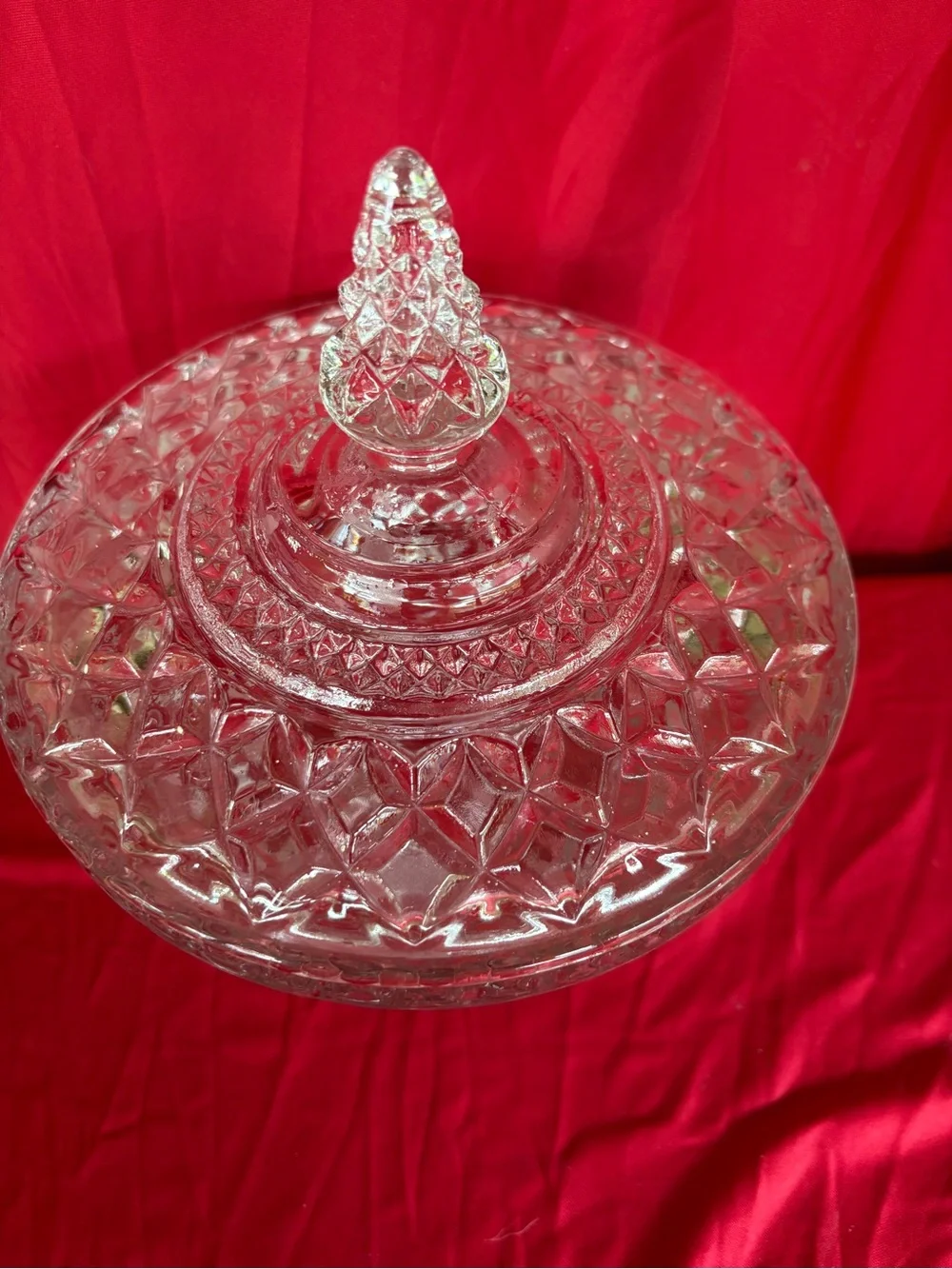 Clear Cut Glass Footed Candy Dish with Lid